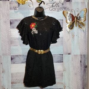 Zara Trafaluc Black Lace Embroidered Flowers Overlay Mini Dress Sz S